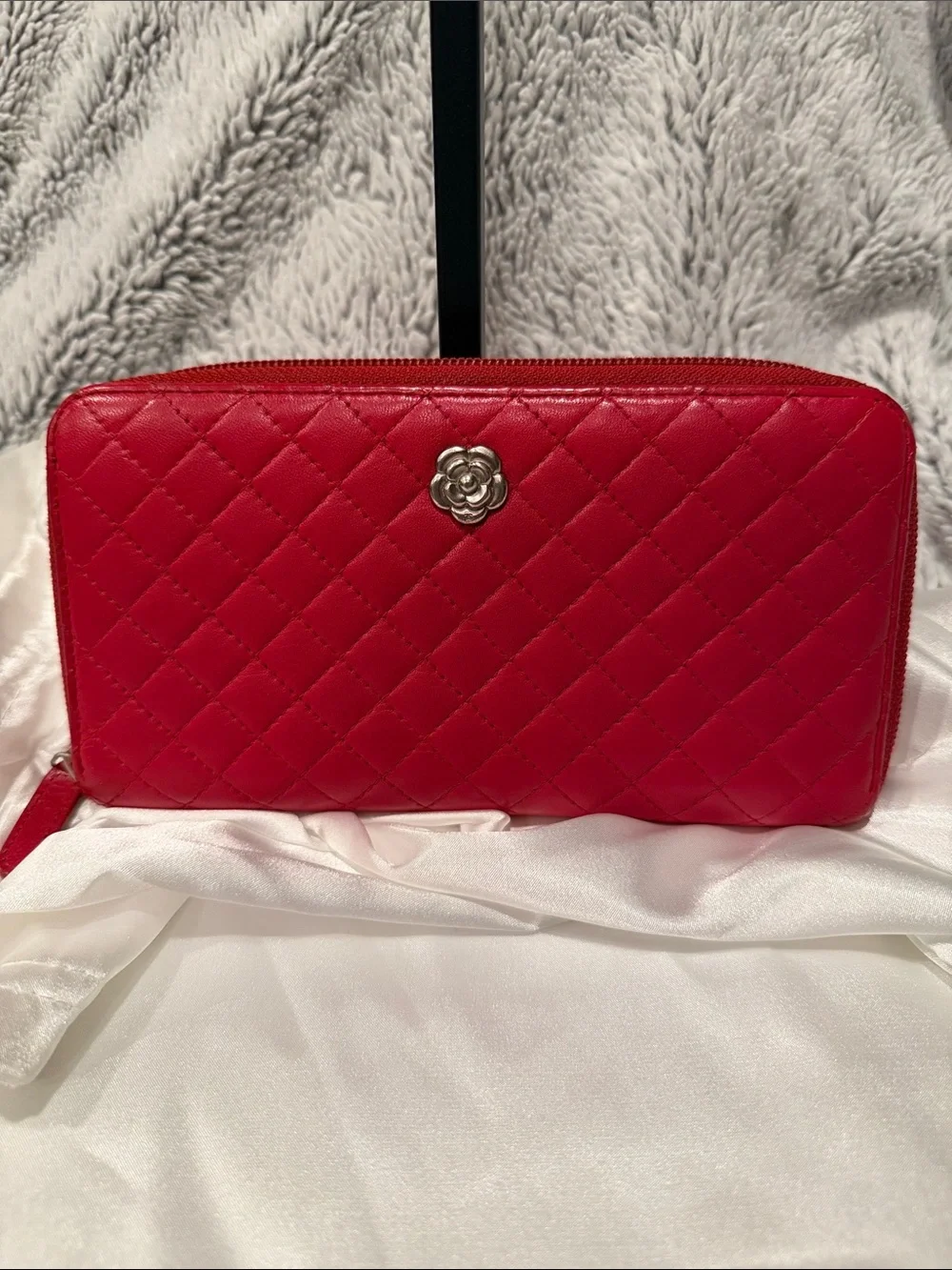 Chanel Camellia Quilted Matelasse Lambskin Zip Around Long Wallet
